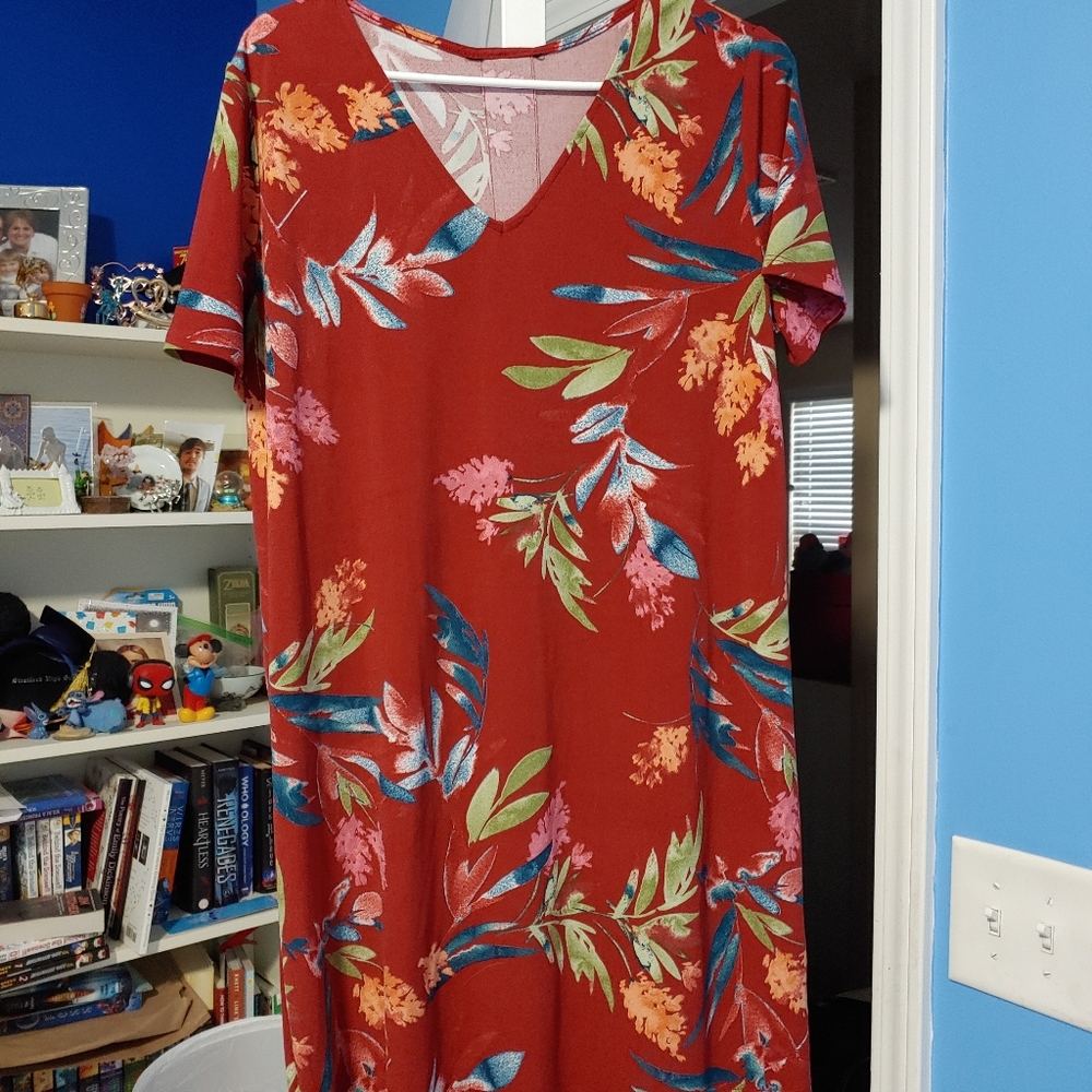 Red Dress with floral Island Design LG
